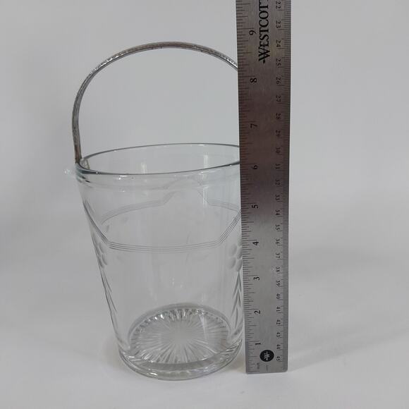 Vintage Etched Glass Ice Bucket‎ Metal Handle - Picture 6 of 6